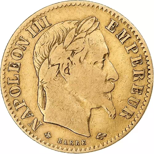10 francs Napoléon III - Tête aux lauriers, grande taille avers
