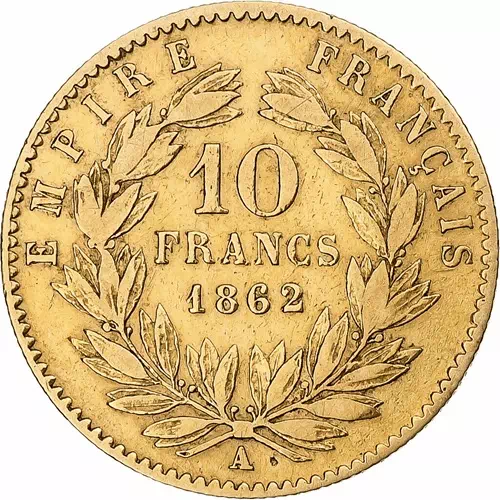 10 francs Napoléon III - Tête aux auriers, grande taille revers