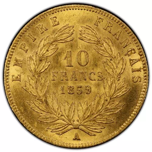 10 francs Napoléon III - Tête sans les lauriers, grande taille revers