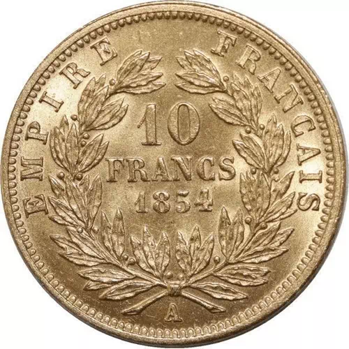 10 francs Napoléon III - Tête sans les lauriers, petite taille revers