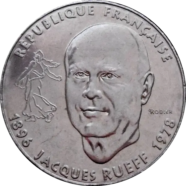 Pièce 1 franc Jacques Rueff 1996 — avers
