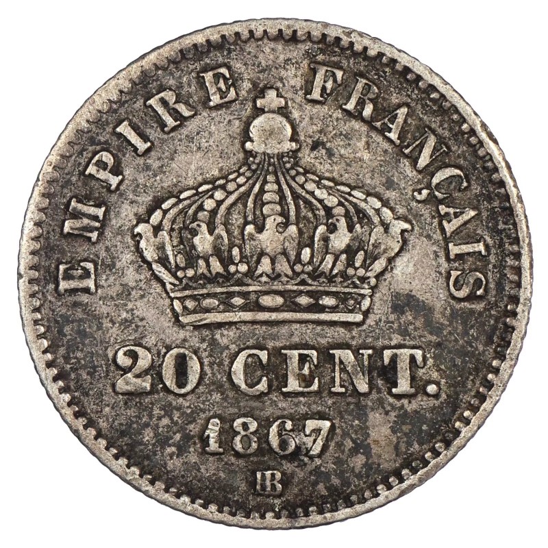 20 centimes Napoléon III - Second Empire - Tête lauree - Grand module revers