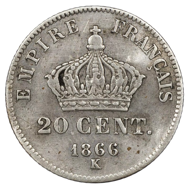 20 centimes Napoléon III - Second Empire - Tête lauree - Petit module revers