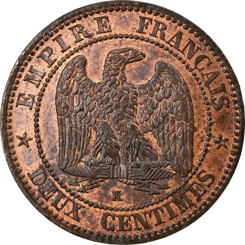 2 centimes Napoléon III - Second Empire - Tête lauree revers