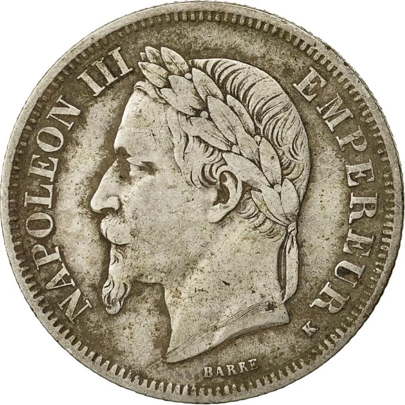 2 francs Napoléon III - Second Empire - Tête lauree avers