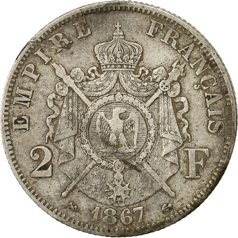 2 francs Napoléon III - Second Empire - Tête lauree revers