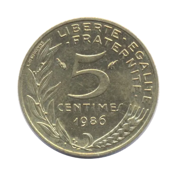 5 centimes Marianne 1986, revers