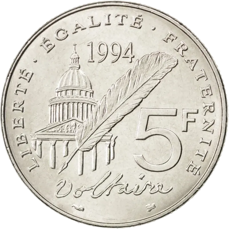 5 francs Voltaire 1994 revers