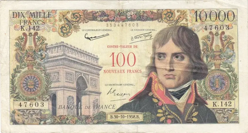 Billet de 10000 francs Bonaparte surchargé - 100 NF recto