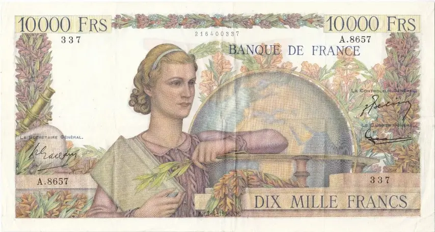 Billet de 10000 francs étude ou génie français( recto