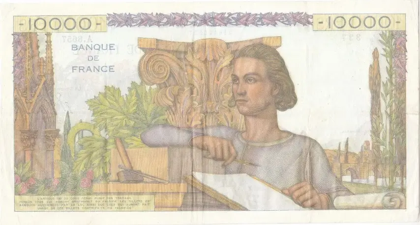 Billet de 10000 francs étude ou génie français( verso