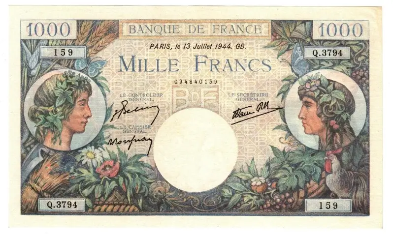 Billet de 1000 francs Commerce et Industrie recto