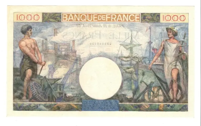 Billet de 1000 francs Commerce et Industrie verso