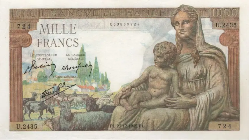 Billet de 1000 francs Déméter recto