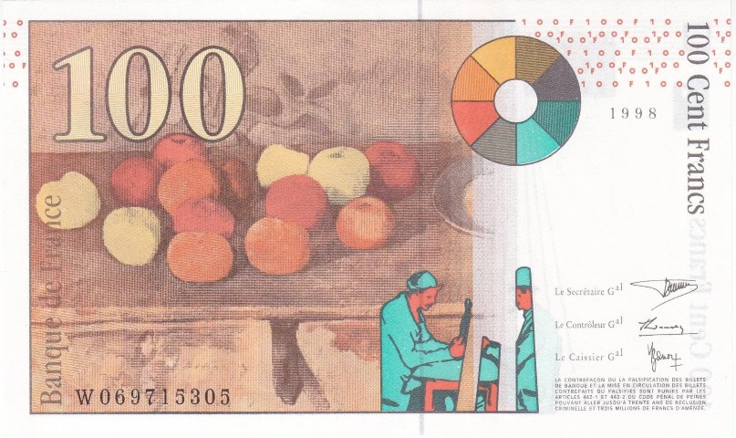 Billet de 100 francs Cézanne (1997–1999), verso