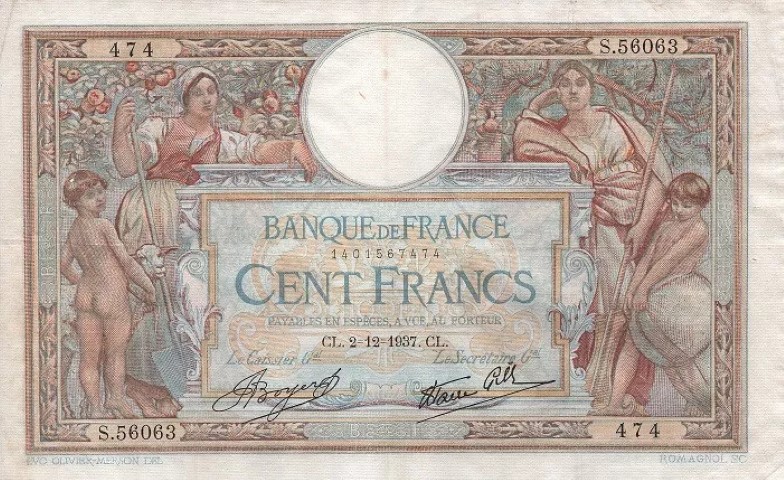 Billet de 100 francs luc-olivier merson recto