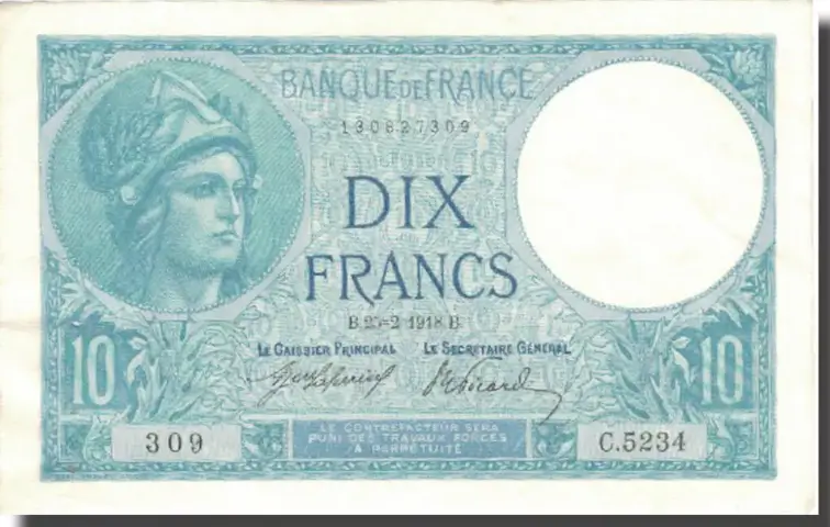 Billet de 10 francs Minerve recto