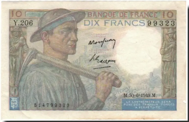 Billet de 10 francs mineur recto