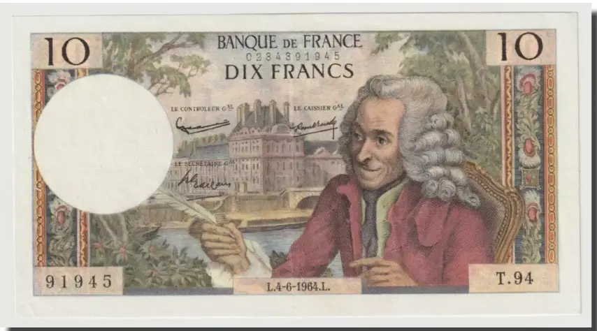 Billet de 10 francs voltaire recto