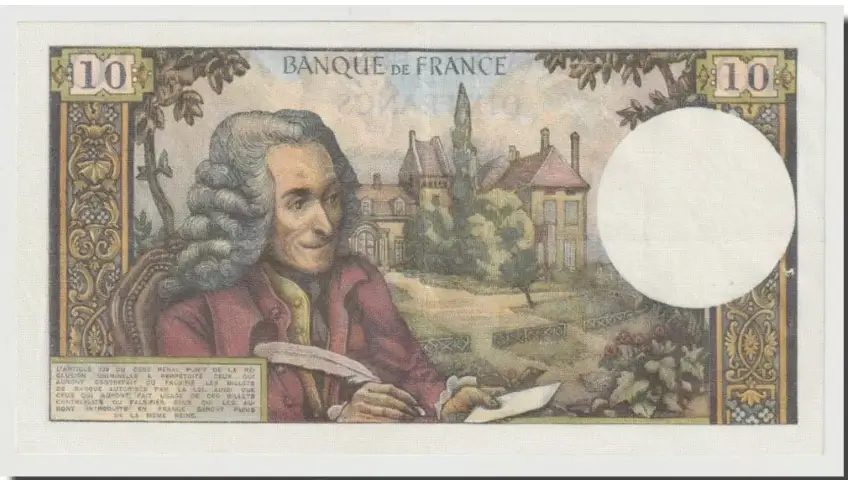 Billet de 10 francs voltaire verso