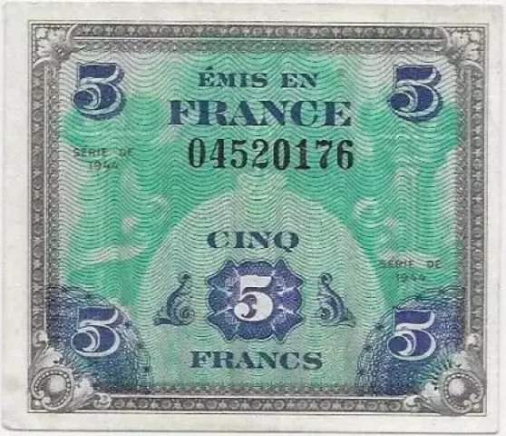 Billet de 5 francs Emis en France recto