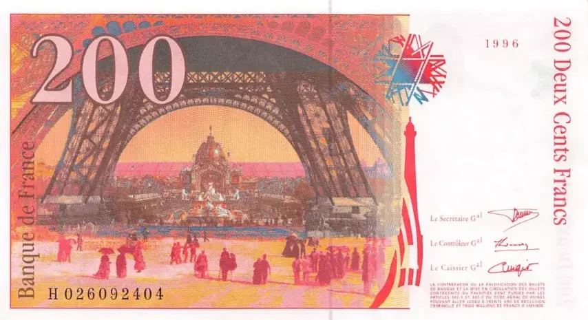 Billet de 200 francs Gustave Eiffel verso