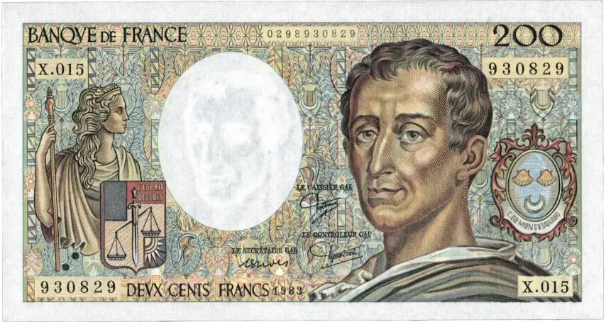 Billet de 200 francs Montesquieu recto