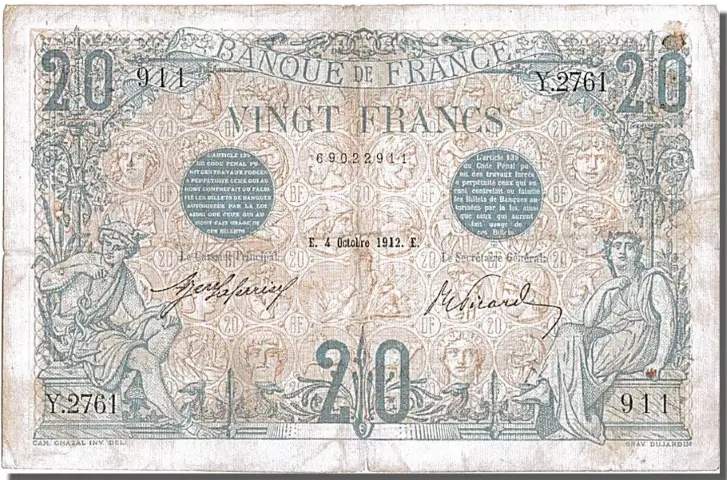 Billet de 20 francs bleu recto