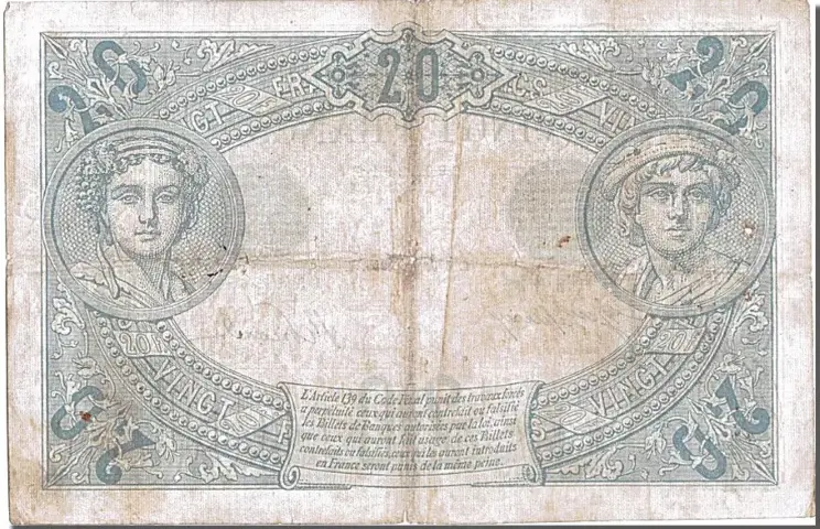 Billet de 20 francs bleu verso