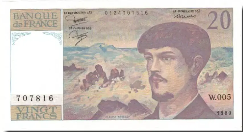 Billet de 20 francs debussy recto