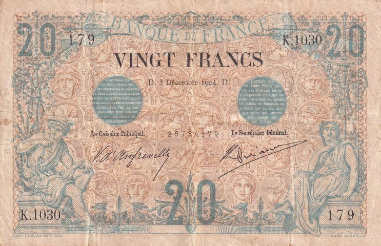 Billet de 20 francs noir recto