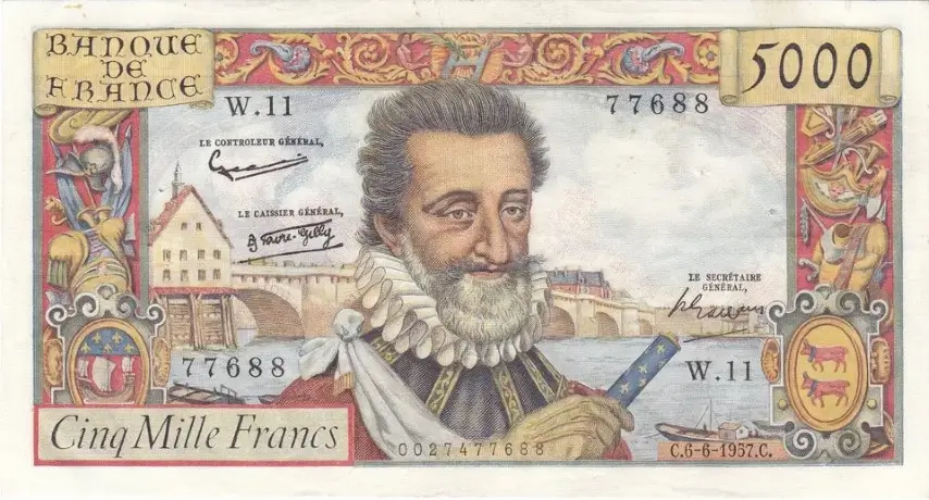 Billet de 5000 francs terre et mer recto