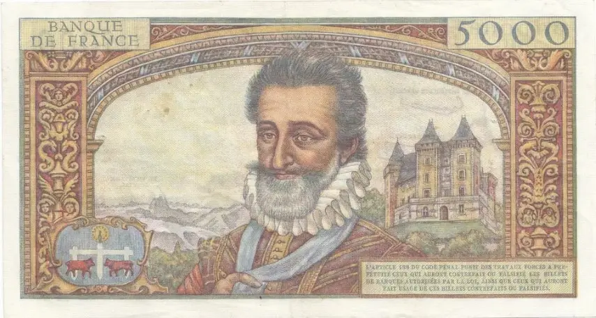 Billet de 5000 francs Henri IV verso