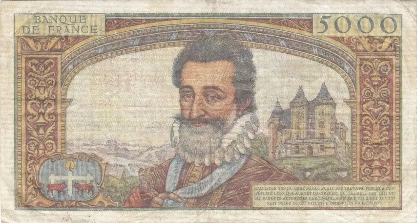 Billet de 5000 francs Henri IV surchargé verso