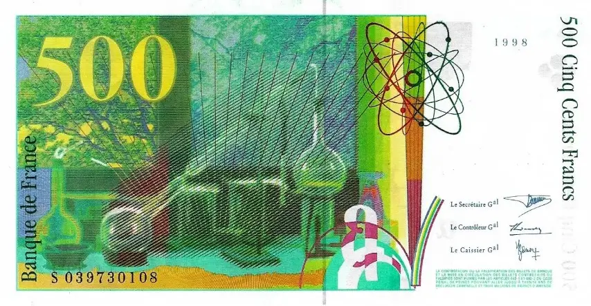 Billet de 500 francs Pierre et Marie Curie — verso
