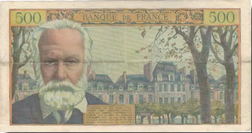 Billet de 500 francs Victor Hugo verso