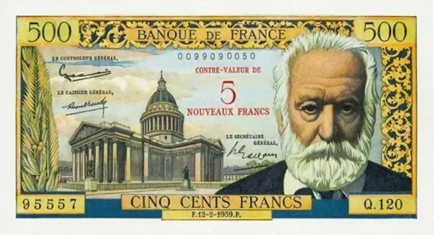 Billet de 500 francs Victor Hugo surchargé recto