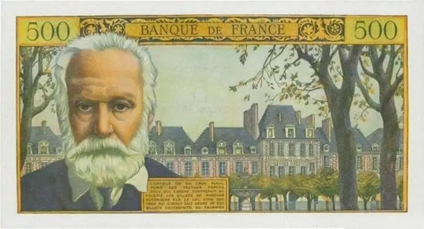 Billet de 500 francs Victor Hugo surchargé verso