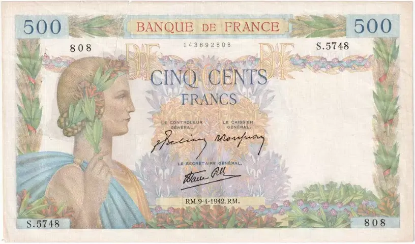 Billet de 500 francs la paix recto