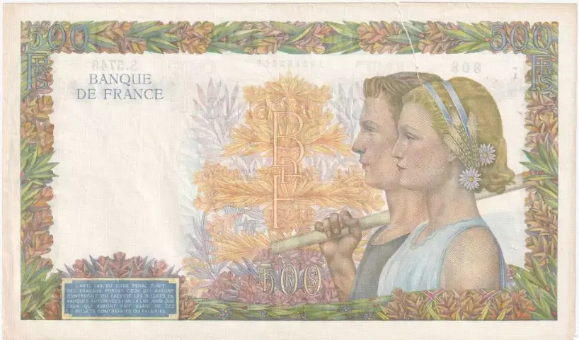 Billet de 500 francs la paix verso