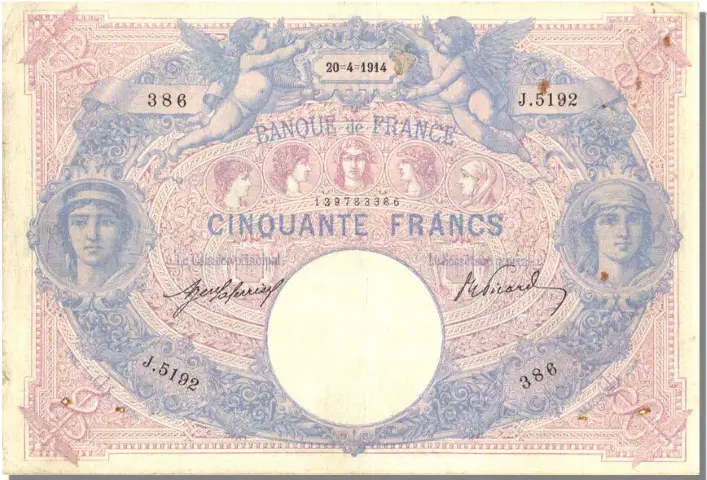 Billet de 50 francs bleu et rose recto