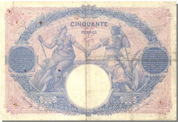 Billet de 50 francs bleu et rose verso