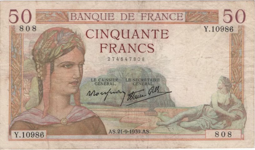 Billet de 50 francs Cérès recto