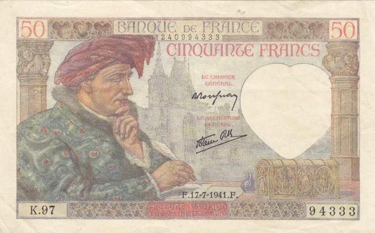 Billet de 50 francs Jacques Coeur recto