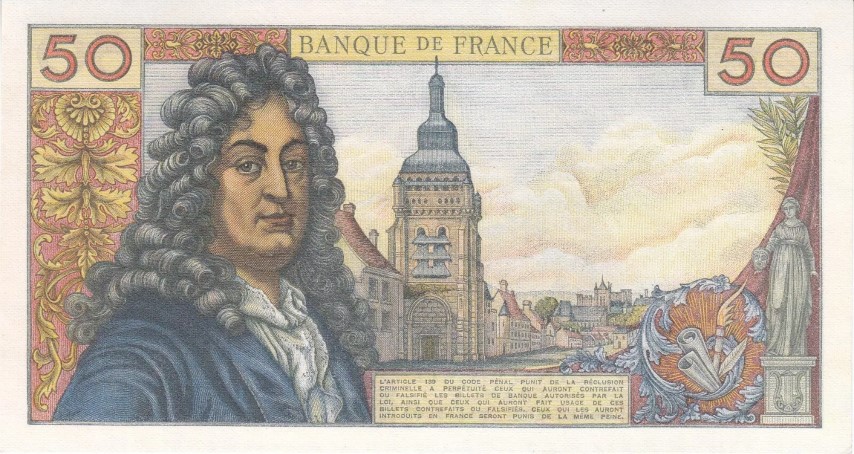 Billet de 50 francs Racine verso