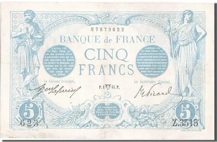 Billet de 5 francs bleu recto