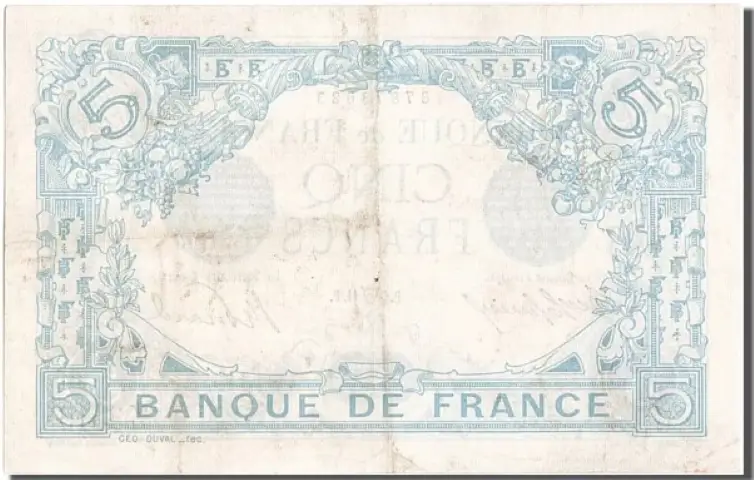 Billet de 5 francs bleu verso