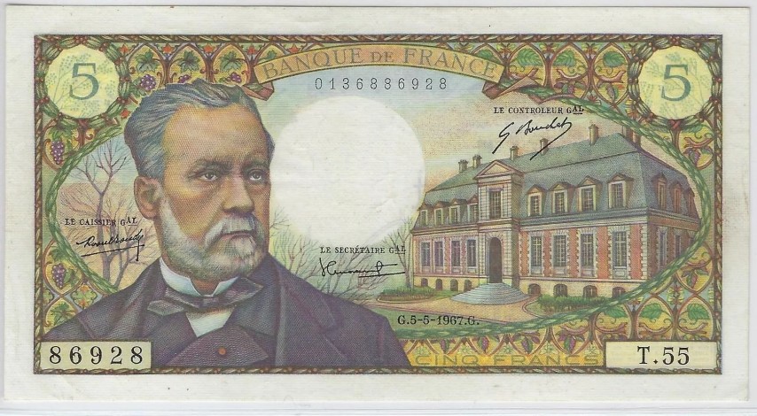 Billet de 5 francs Pasteur recto