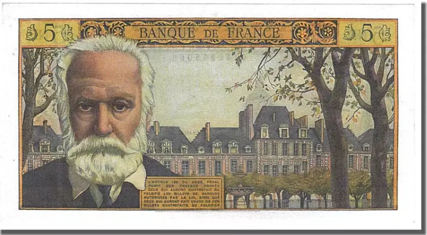 Billet de 5 francs Victor Hugo verso