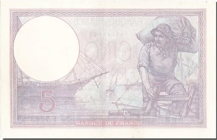 Billet de 5 francs violet verso